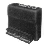 A Mikro-Plus joystick interface in a black plastic case with an Atari style port on top of the case on the left side. The words 'Mikro-Plus' appear next to the port.