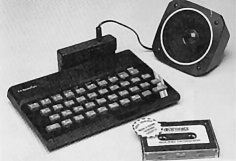 The dk'tronics 3 channel sound synthesizer is a small black plastic unit with an edge connector which plugs into the back of the Spectrum. It has a jack plug socket at the top for a speaker to plug into and comes with a Music Designer cassette.
